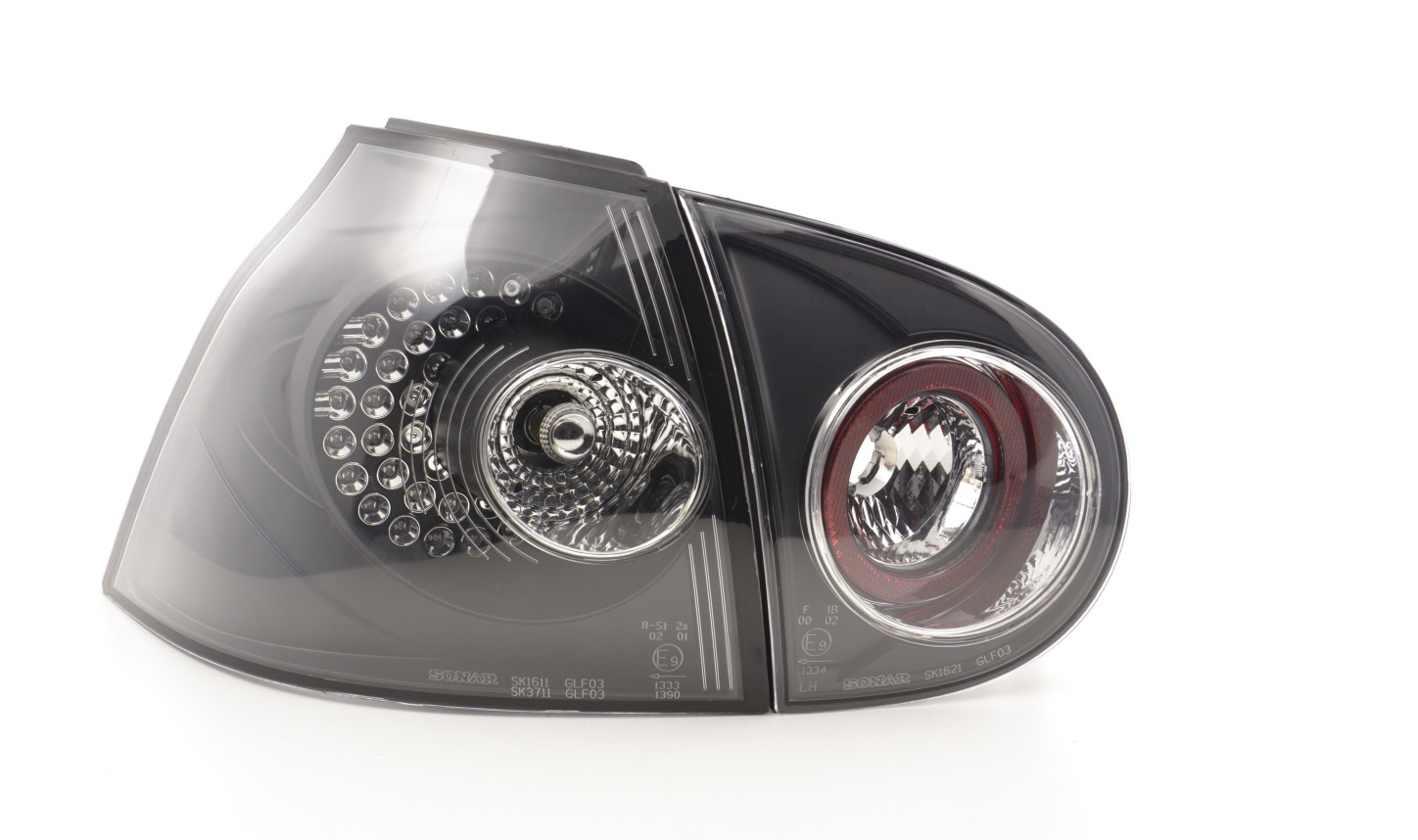 FK Paar LED-Rückleuchten, Lichtleiste, VW Golf 5 MK5 03–08, Schwarz, 1K, RHD, inkl. Kabelbaum