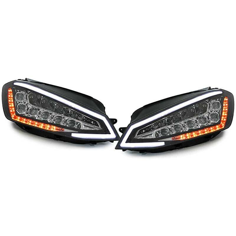 AS Set FULL LED DRL Lightbar Headlights VW Golf 7 MK7 12-17 Black inc Motor LHD