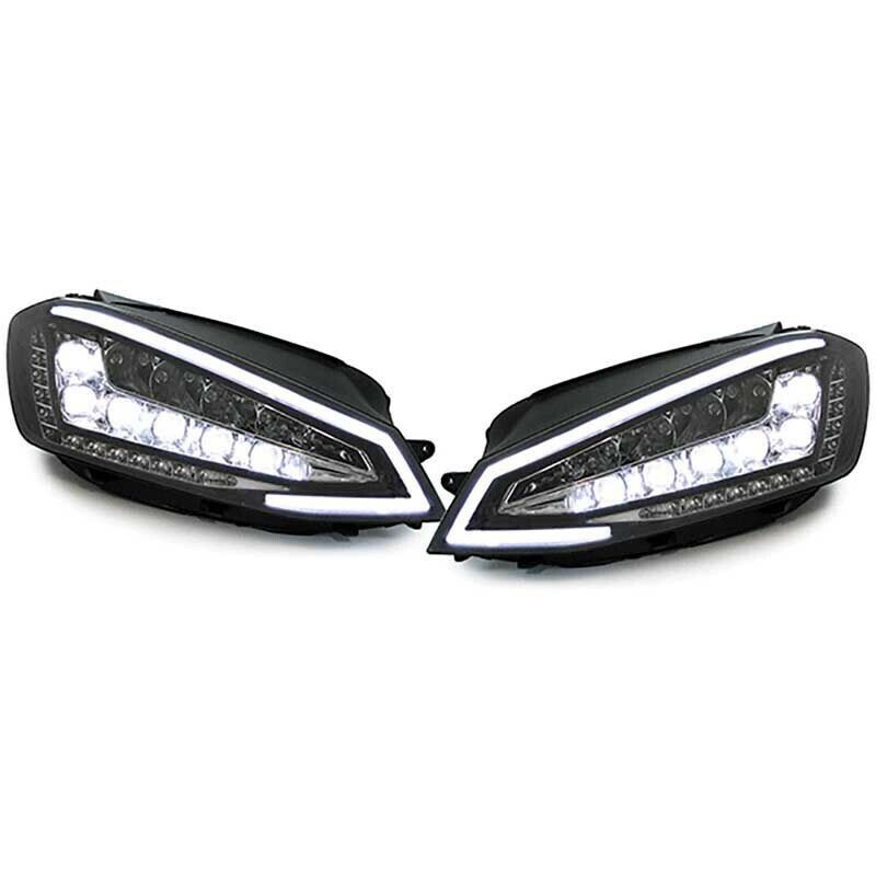 AS Set FULL LED DRL Lightbar Headlights VW Golf 7 MK7 12-17 Black inc Motor LHD