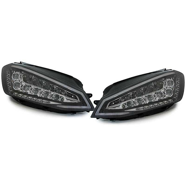 AS Set FULL LED DRL Lightbar Scheinwerfer VW Golf 7 MK7 12-17 Schwarz inkl. Motor LHD