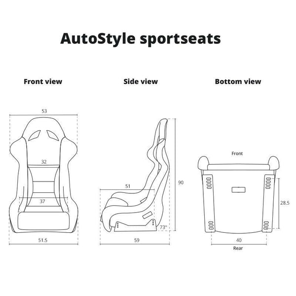 AUTOSTYLE BH x2 Universal Pair Sports Bucket Seats Black Fixed Back slide runner