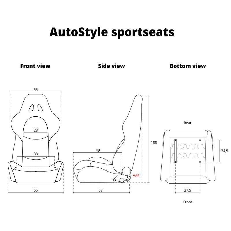 AUTOSTYLE RS x2 Universal-Paar Sportschalensitze, mattschwarze Gleitschienen