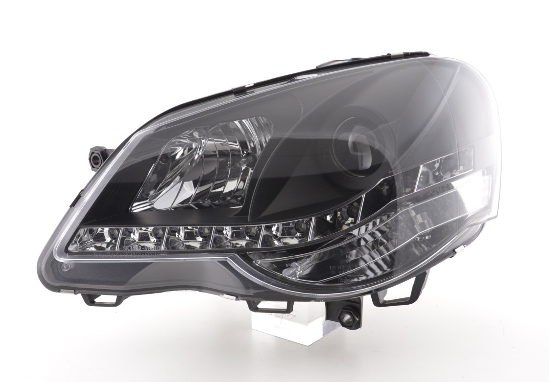 FK Pair LED DRL Projector Halo headlights Polo 4 MK4 9N 9N3 05-09 Black RHD - LJ Automotive