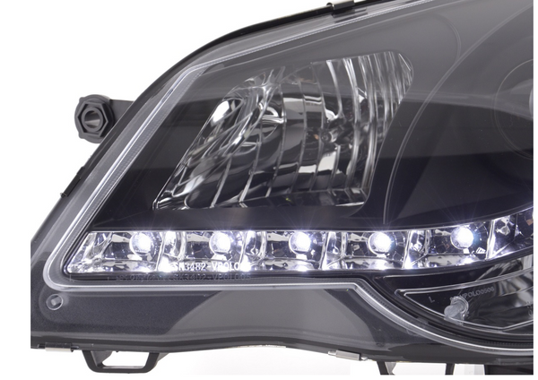 FK Pair LED DRL Projector Halo headlights Polo 4 MK4 9N 9N3 05-09 Black RHD - LJ Automotive