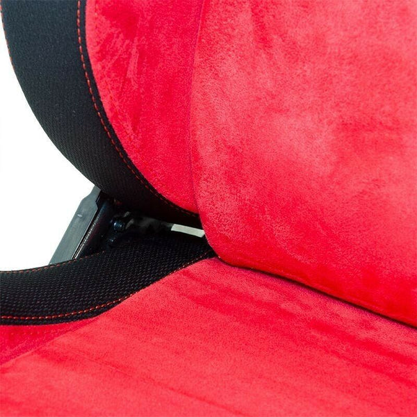AUTOSTYLE x2 Univ Pair Sports Bucket Seats Black Red Stitch runners - LJ Automotive