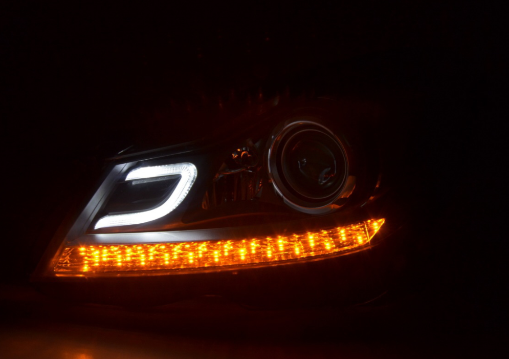 FK Set LED DRL Headlights Halo Mercedes C-Class 204 W204 11-14 black AMG LHD C63 - LJ Automotive