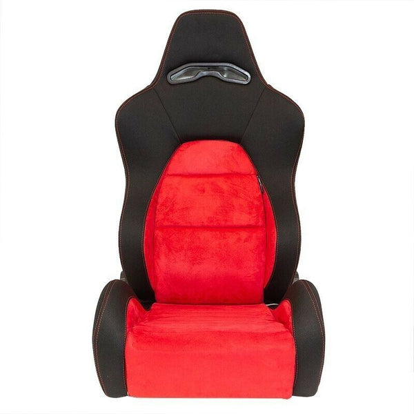 AUTOSTYLE x2 Univ Pair Sports Bucket Seats Black Red Stitch runners - LJ Automotive