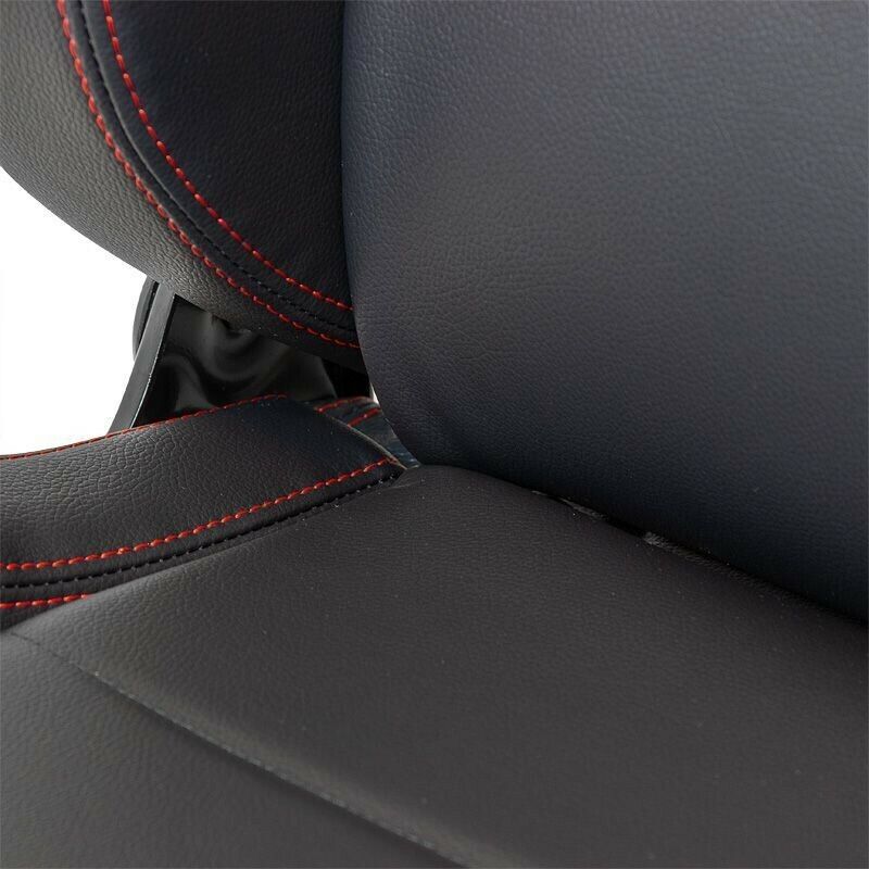 AUTOSTYLE x2 Universal Pair Sports Bucket Seats Black Syn Lth Red Stitch runners - LJ Automotive