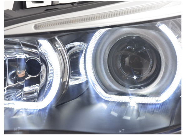 FK LED DRL Angel Eye Projector headlights BMW 5-Series E60 E61 03-06 Black LHD