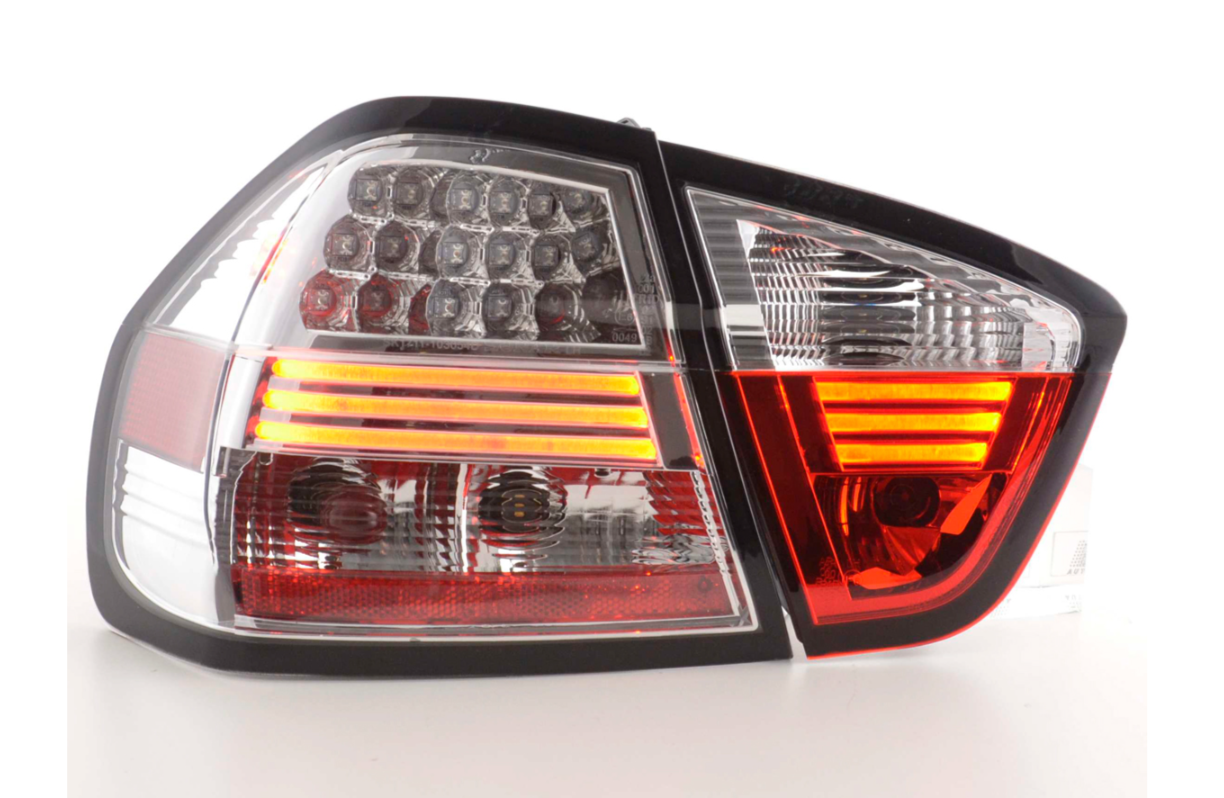 FK Paar LED-Lichtleiste, Rücklichter, BMW E90, E91, 3er-Serie, 05–08, rot, klar, Limousine, LHD