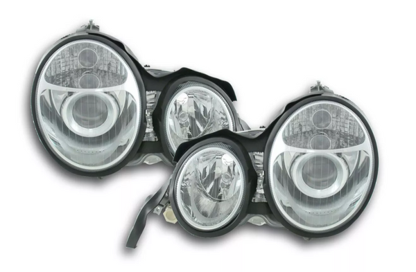 FK LED DRL Angel Eye Projektor-Scheinwerfer-Set Mercedes E-Klasse 210 W210 95–98 LHD