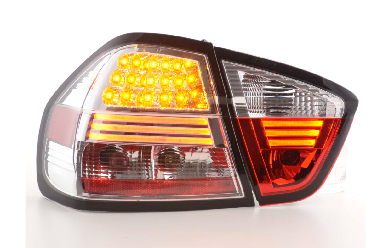 FK Paar LED-Lichtleiste, Rücklichter, BMW E90, E91, 3er-Serie, 05–08, rot, klar, Limousine, LHD