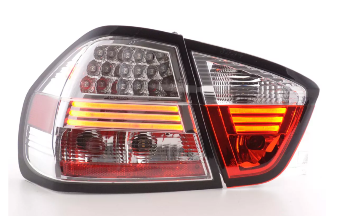 FK Paar LED-Lichtleiste, Rücklichter, BMW E90, E91, 3er-Serie, 05–08, rot, klar, Limousine, LHD