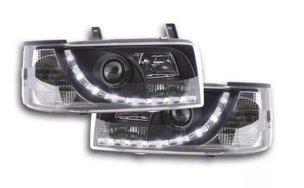 FK Set LED DRL Lightbar Projektorscheinwerfer VW Transporter T4 90-96 Schwarz LHD