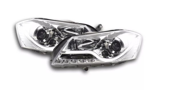 FK Set LED DRL Halo Lightbar Headlights VW Passat B7 3C 2010+ Chrome LHD + servo