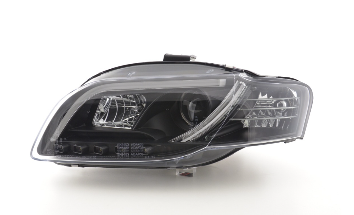 FK LED DRL Lightbar Projector headlights Audi A4 B7 8E 04-08 black LHD S4