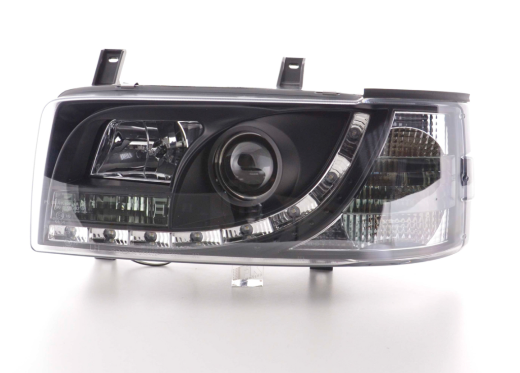 FK Set LED DRL Lightbar Projector Headlights VW Transporter T4 90-96 Black LHD