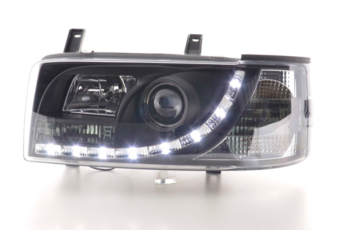 FK Set LED DRL Lightbar Projector Headlights VW Transporter T4 90-96 Black LHD