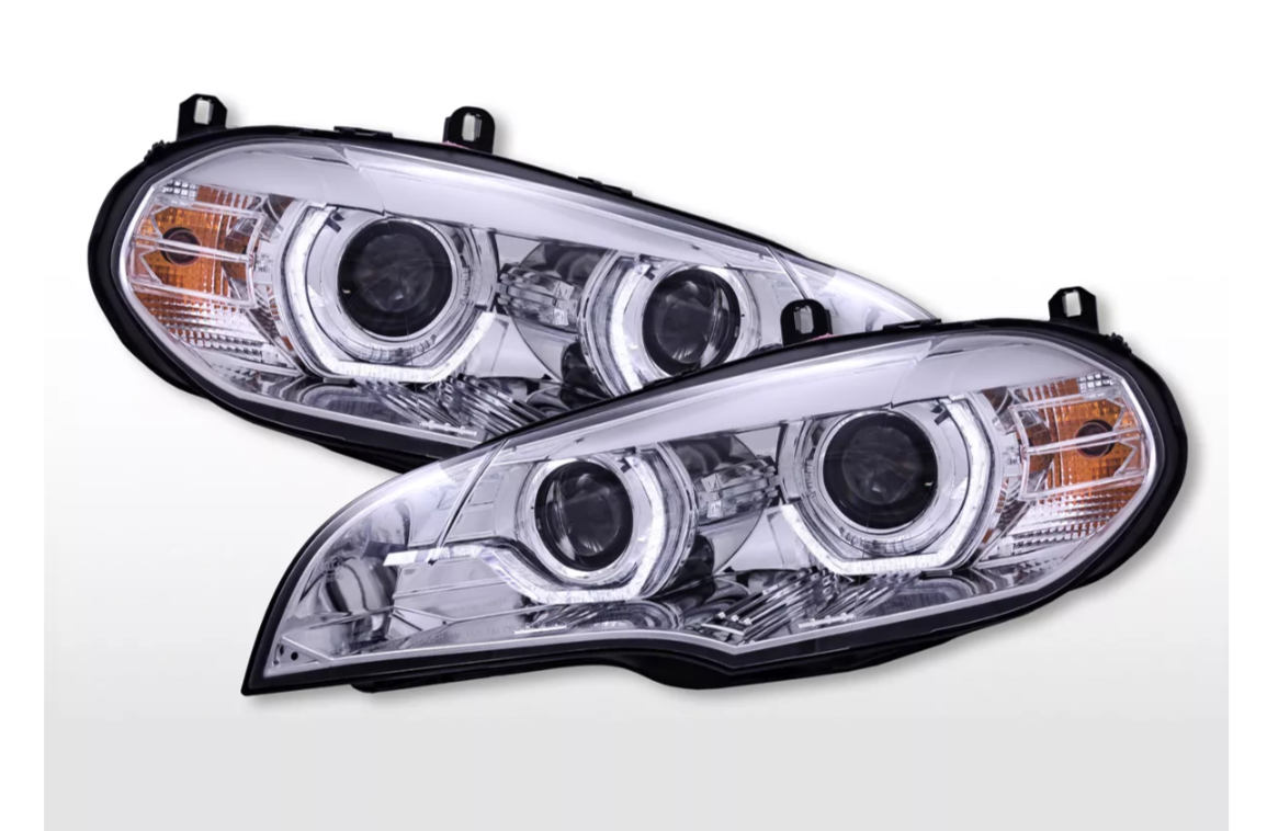 FK Pair LED DRL Projector Halo Angel Eye headlights BMW X5 E70 2008-2013 chrome