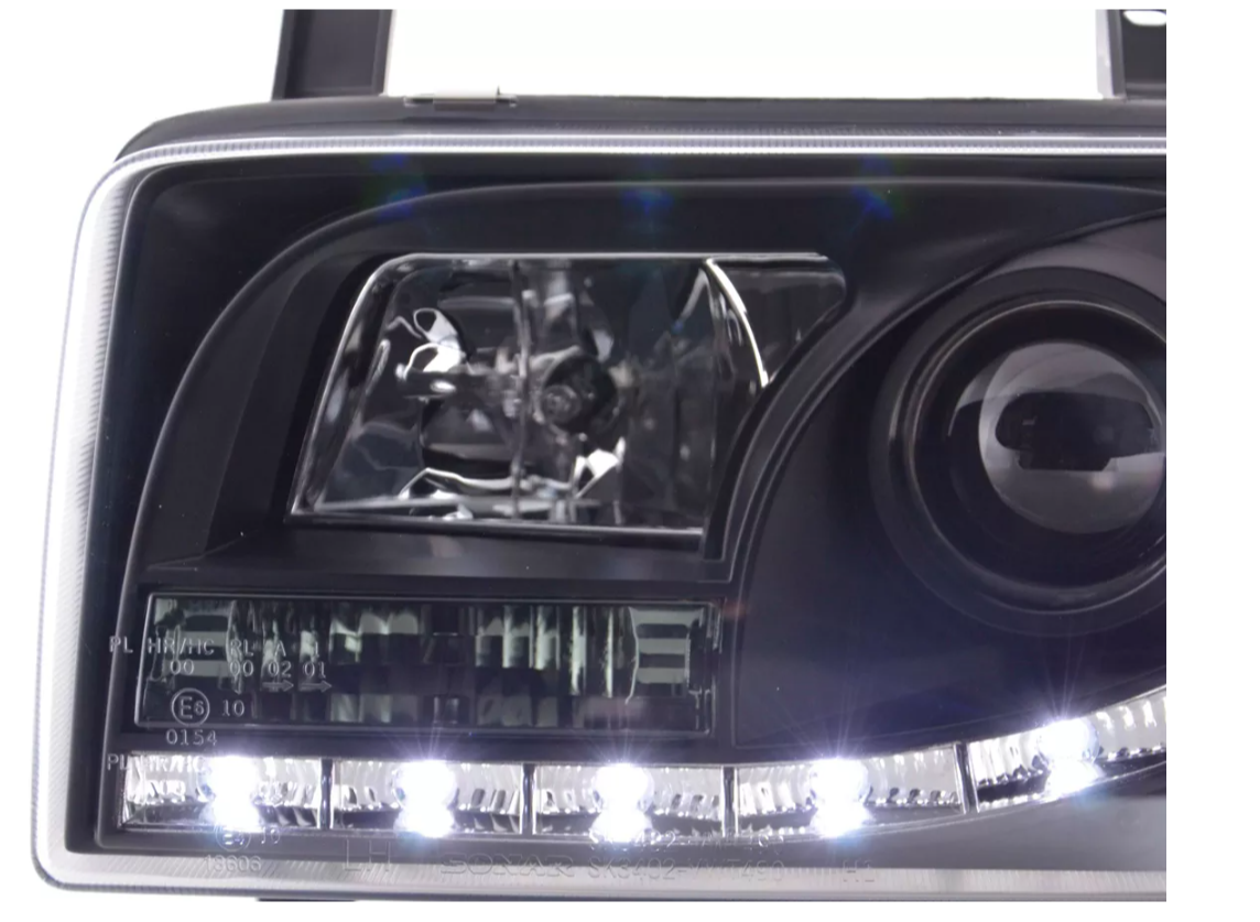 FK Set LED DRL Lightbar Projektorscheinwerfer VW Transporter T4 90-96 Schwarz LHD