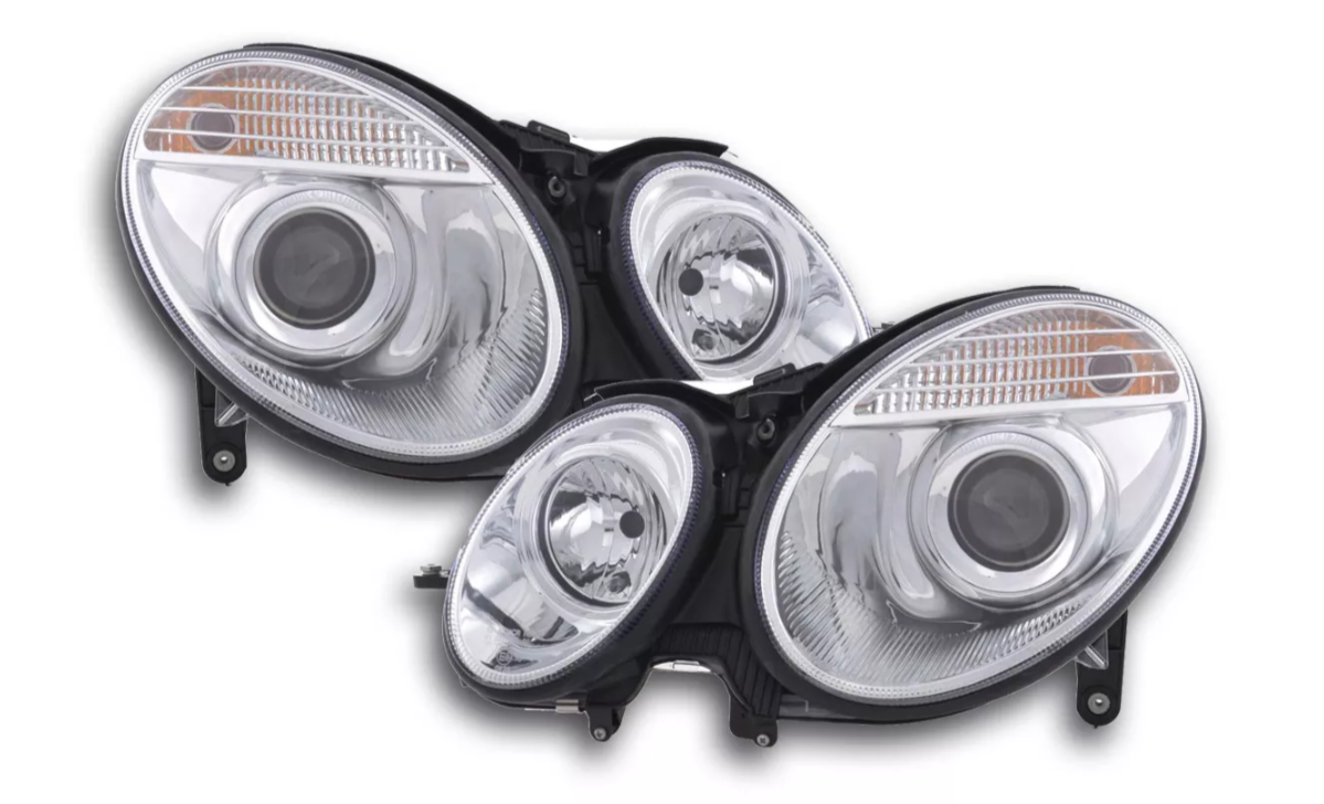 FK LED DRL Halo HEADLIGHTS Mercedes E-Class 211 W211 02-06 Chrome AMG LHD XENON