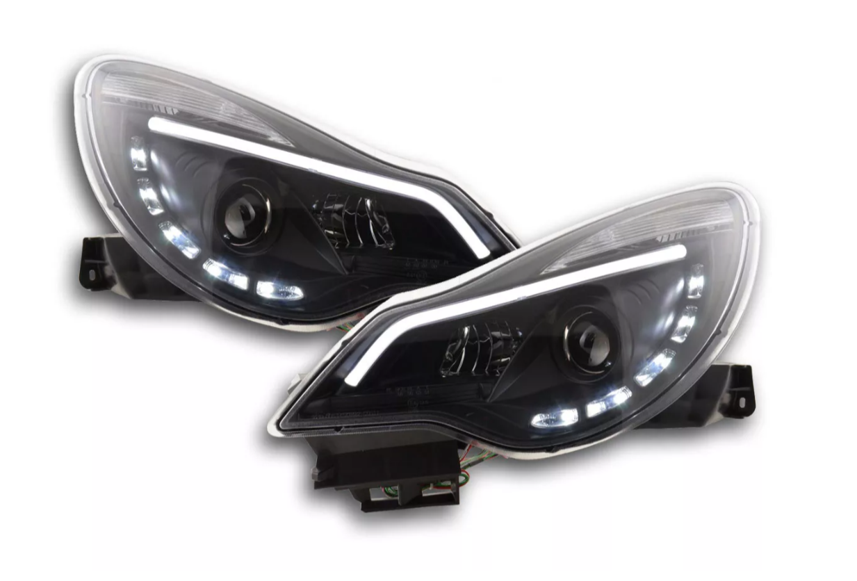 FK Pair LED DRL Lightbar headlights Opel Vauxhall Corsa D 2011+ black LHD