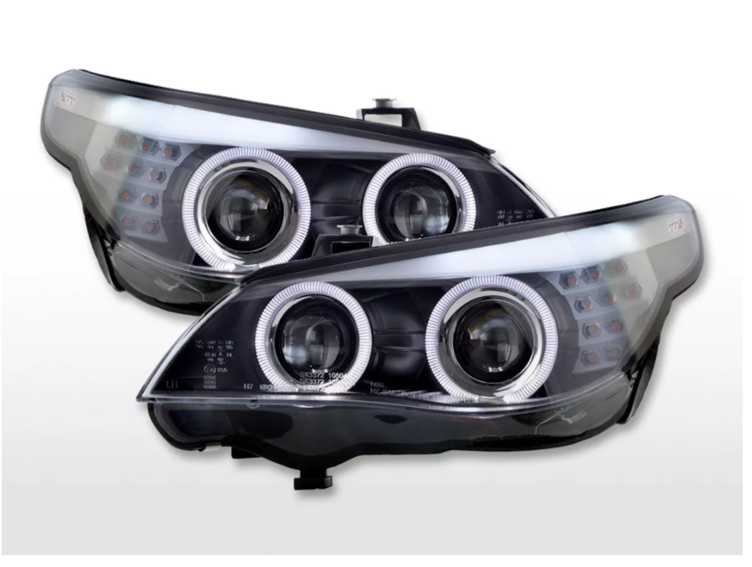 FK LED DRL Angel Eye Xenon headlights BMW 5-Series E60 E61 07-10 Black LHD