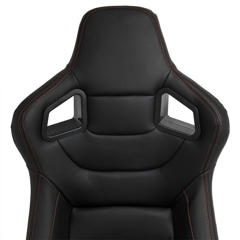 AUTOSTYLE RK x1 Universal Sports Bucket Seat Black Red Stitch recline + runners
