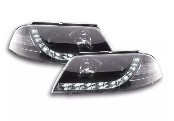 FK Set LED Lightbar Devil Halo Eye Scheinwerfer VW Passat B5 3BG 00-05 schwarz LHD