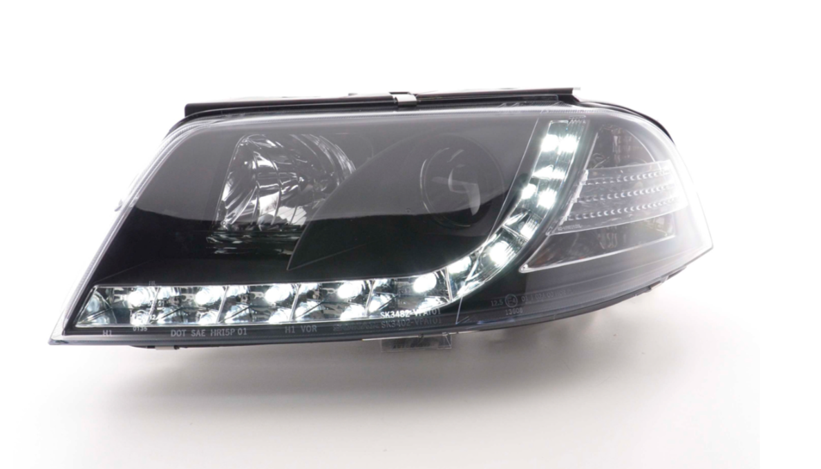 FK Set LED Lightbar Devil Halo Eye Scheinwerfer VW Passat B5 3BG 00-05 schwarz LHD