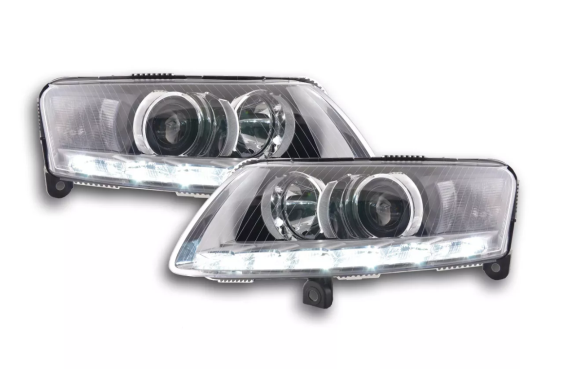 FK LED Headlights LED DRL Lightbar Projector Audi A6 C6 4F 04-08 S6 Chrome LHD