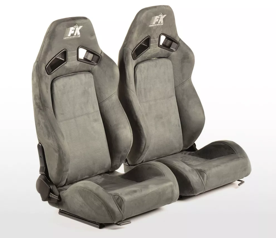 FK Universal Sports Bucket Seats Reclining Syn Suede GREY with slide runners