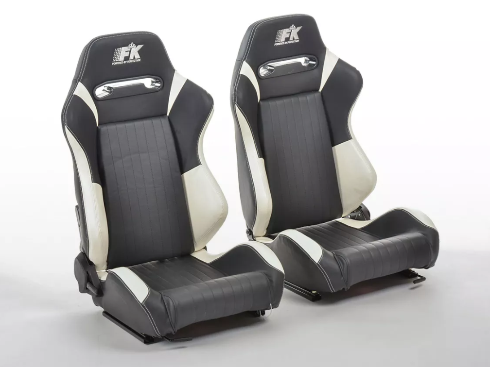 FK Univ Reclining Bucket Sports Seats Black &amp; White Ivory Car 4x4 Van Kit Car