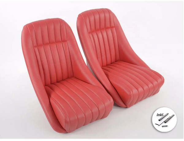 Red Pair Classic Car Retro Kit Speedster Sports Car Fixed Bucket Seats & Rails