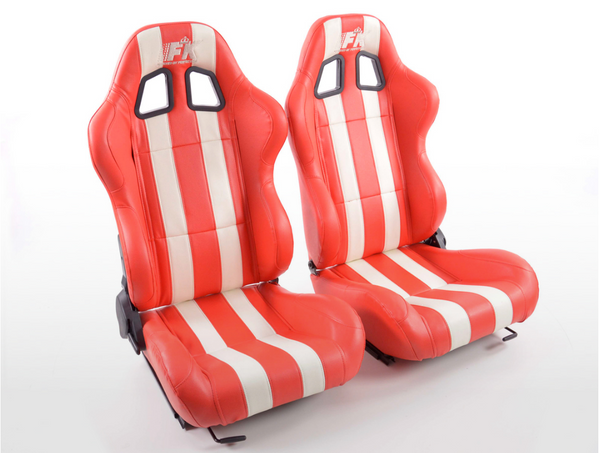 FK Seau SPORTS Siège Set Paire Rouge Blanc Rayure Voiture Van T5 T6 Défenseur