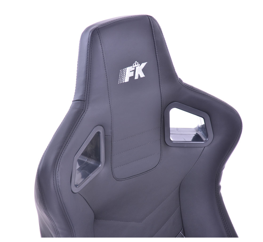 FK Pair of Universal Premium Sports Bucket Seats Black with Silver Diamond Stitching with universal slide runners