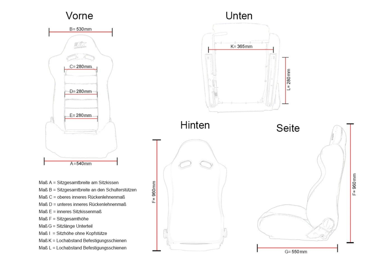 FK Universal Premium Sport-Schalensitze, Schwarz-Silber, Sechskantnaht mit Uni-Schieber 