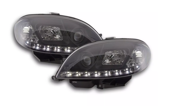 FK LED DRL Angel Eye Projektorscheinwerfer Citroen Saxo 00-02 Schwarz LHD 