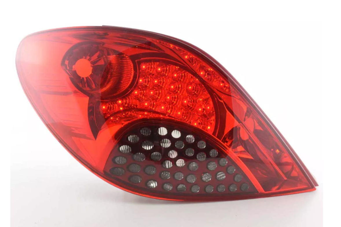 FK Automotive Paar LED-Lichtleiste DRL Rückleuchten Peugeot 207 06-09 rot / schwarz 