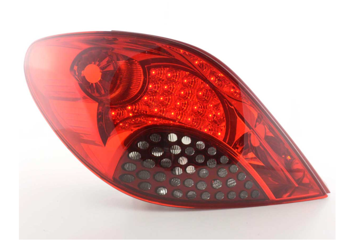 FK Automotive Paar LED-Lichtleiste DRL Rückleuchten Peugeot 207 06-09 rot / schwarz 