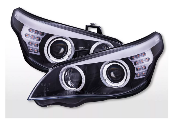 FK LED DRL Angel Eye Projector headlights BMW 5-Series E60 E61 08-10 Black LHD