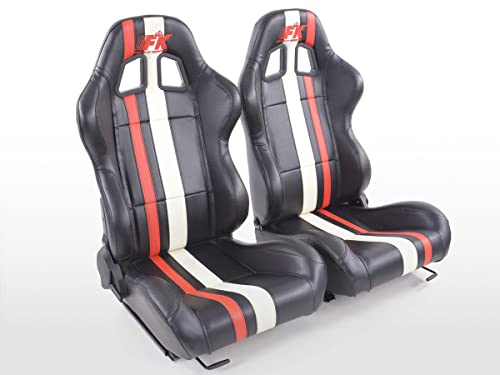 FK-Automotive Sportseat Set 1x Left + 1x Right Black/White/Red with rails