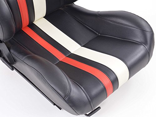 FK-Automotive Sportseat Set 1x Left + 1x Right Black/White/Red with rails