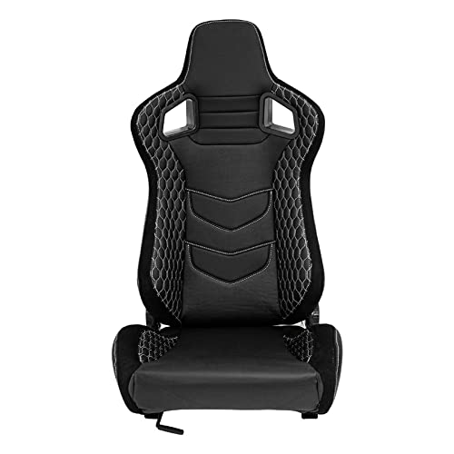 AUTO-STYLE Sport seat 'JW' - Black Synthetic leather + SIlver stitching - Dual-side reclinable back-rest - incl. slides