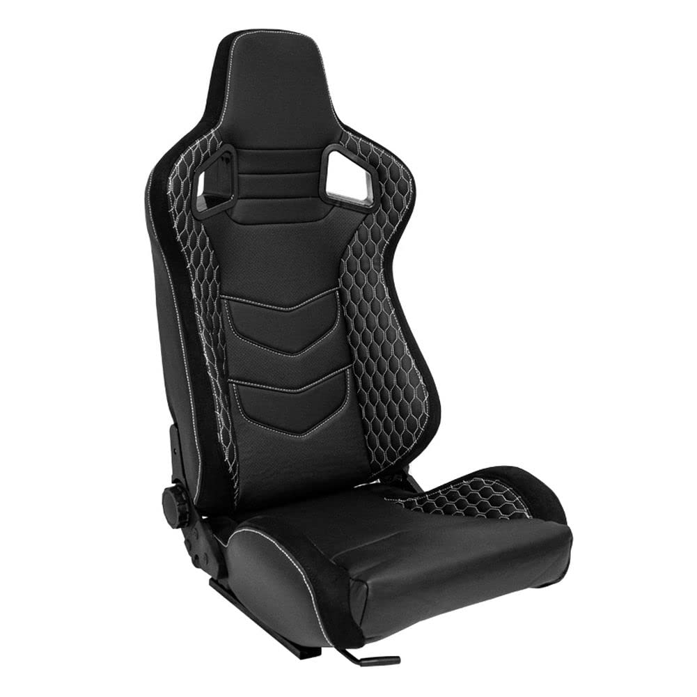 AUTO-STYLE Sport seat 'JW' - Black Synthetic leather + SIlver stitching - Dual-side reclinable back-rest - incl. slides
