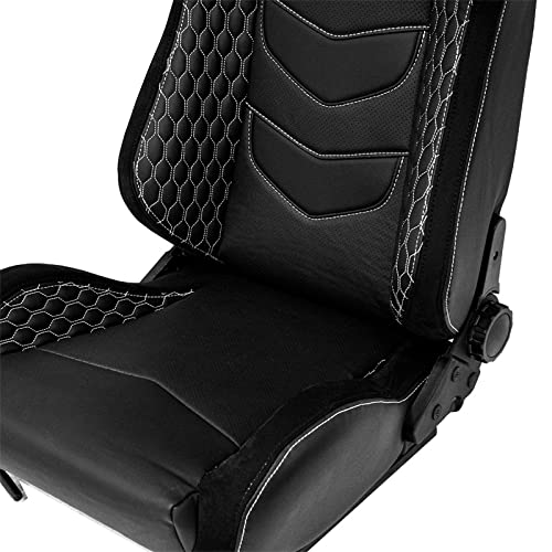 AUTO-STYLE Sport seat 'JW' - Black Synthetic leather + SIlver stitching - Dual-side reclinable back-rest - incl. slides