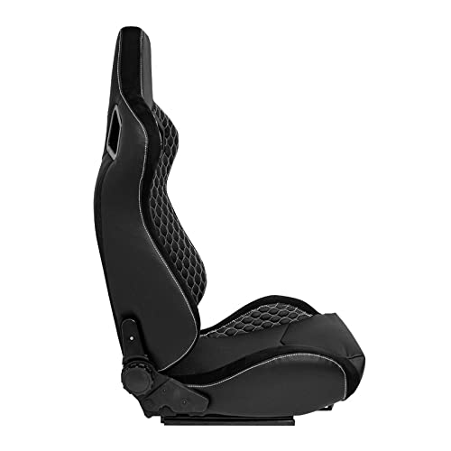 AUTO-STYLE Sport seat 'JW' - Black Synthetic leather + SIlver stitching - Dual-side reclinable back-rest - incl. slides