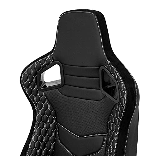 AUTO-STYLE Sport seat 'JW' - Black Synthetic leather + SIlver stitching - Dual-side reclinable back-rest - incl. slides