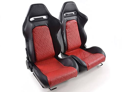 Detroit 27312915 Pair of Bucket Seat Reclining Imitation Leather Black and Red