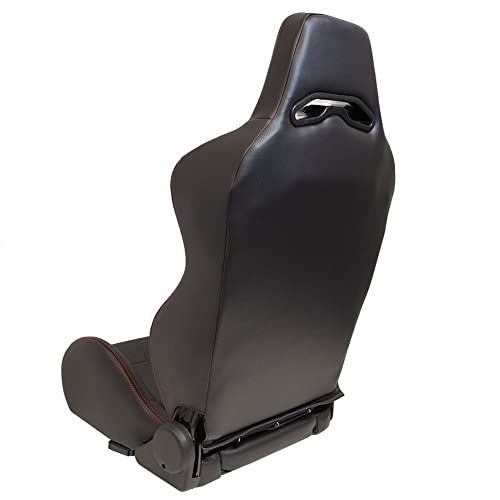 Sport seat 'Eco' - Black Synthetic leather + Red stitching - Left-side reclinable back-rest - incl. slides